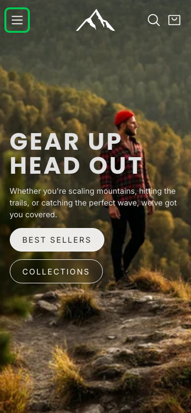 Hamburger → panel opened — Navi+ on the Nova Shopify theme Hamburger → panel opened — Navi+ on the Nova Shopify theme