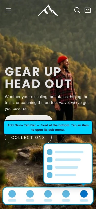 Navi+ Tab Bar on the Nova Shopify theme Navi+ Tab Bar on the Nova Shopify theme