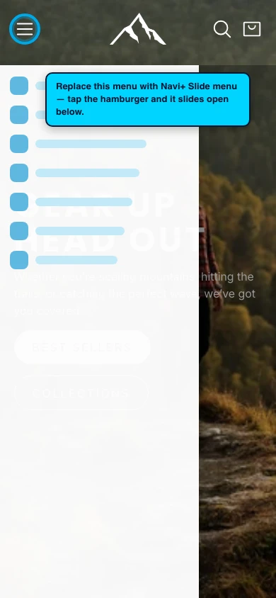 Navi+ Slide Menu on the Nova Shopify theme Navi+ Slide Menu on the Nova Shopify theme