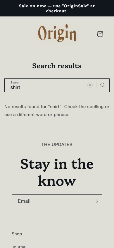 Search → panel opened — Navi+ on the Origin Shopify theme Search → panel opened — Navi+ on the Origin Shopify theme