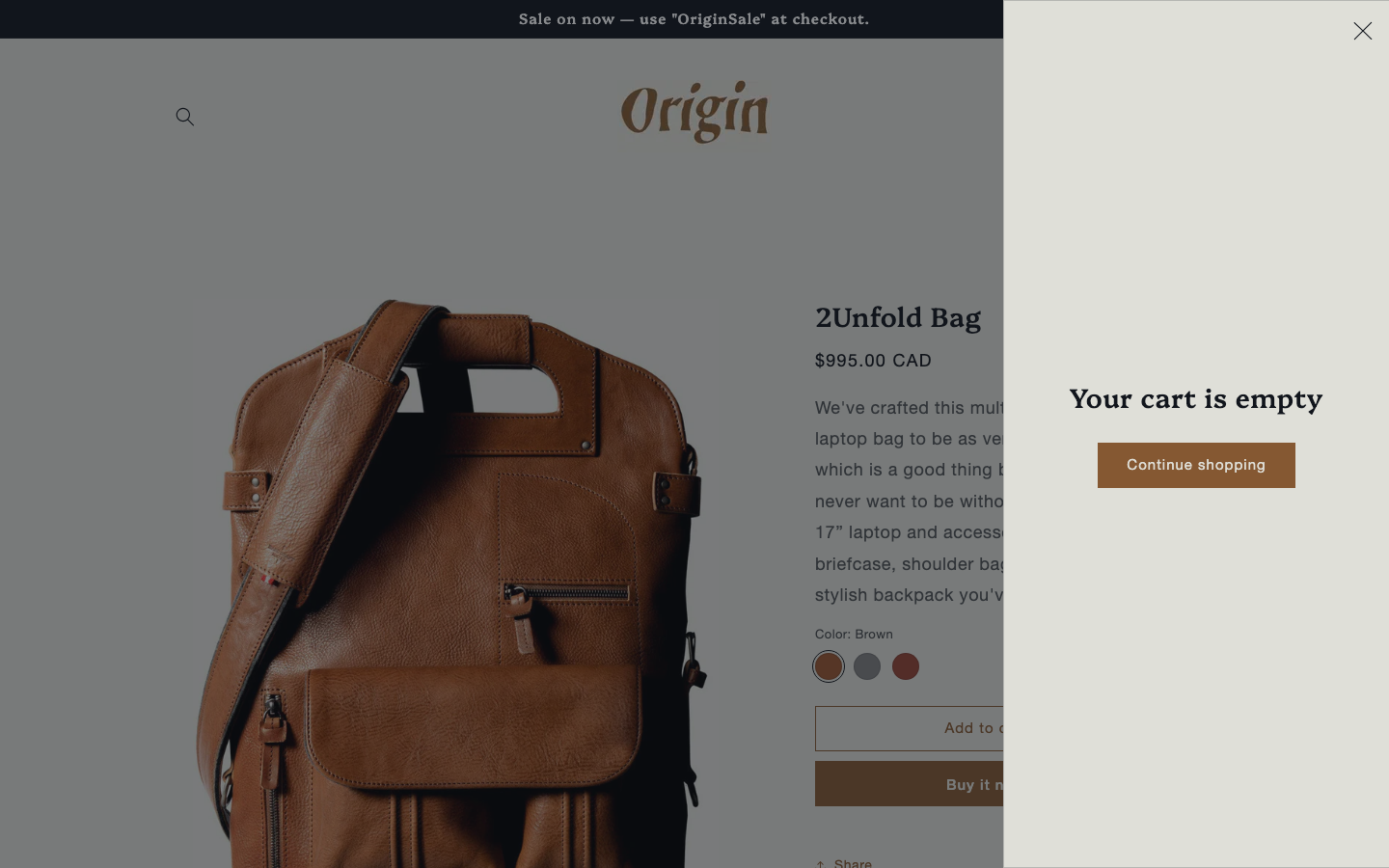 Cart → panel opened — Navi+ on the Origin Shopify theme Cart → panel opened — Navi+ on the Origin Shopify theme