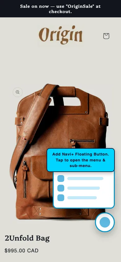 Navi+ FAB on the Origin Shopify theme Navi+ FAB on the Origin Shopify theme