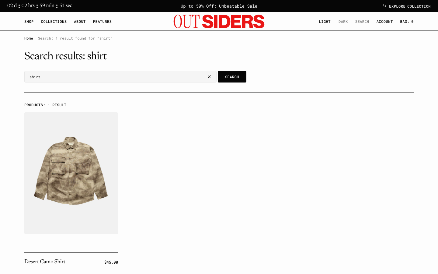 Search → panel opened — Navi+ on the Outsiders Shopify theme Search → panel opened — Navi+ on the Outsiders Shopify theme