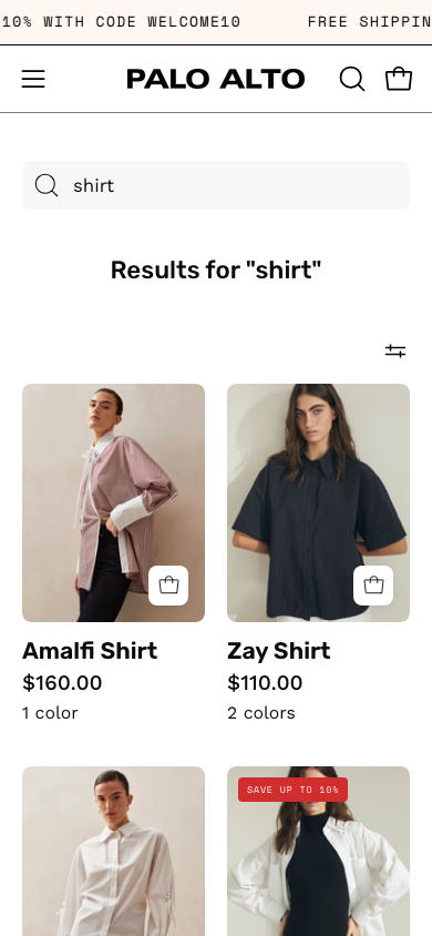 Search → panel opened — Navi+ on the Palo Alto Shopify theme