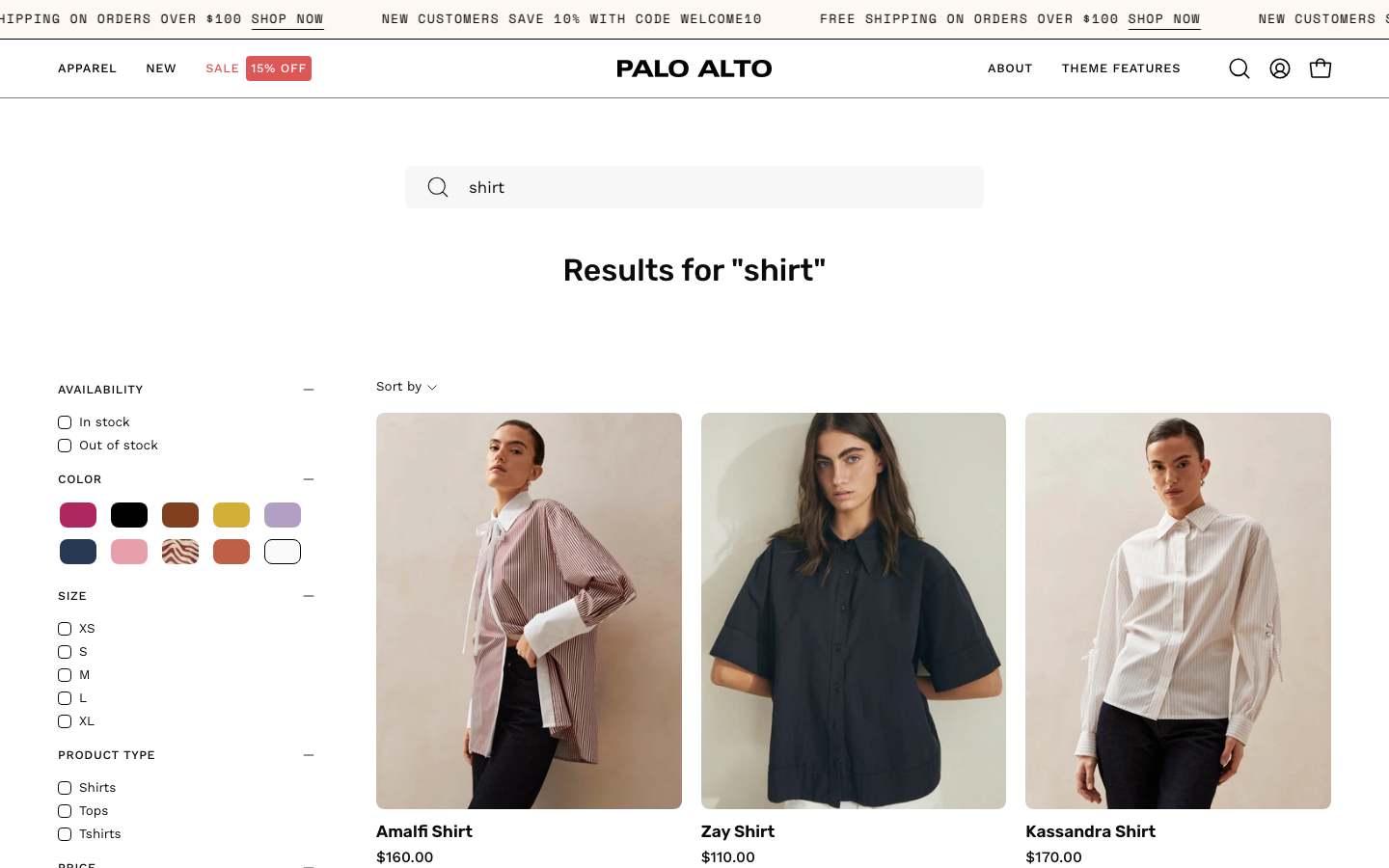 Search → panel opened — Navi+ on the Palo Alto Shopify theme
