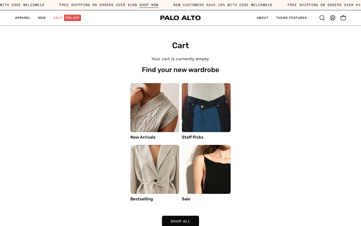 Cart → panel opened — Navi+ on the Palo Alto Shopify theme