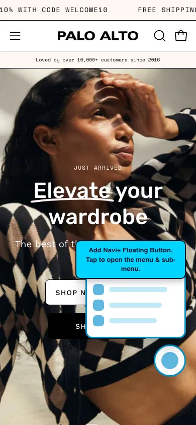 Navi+ FAB on the Palo Alto Shopify theme Navi+ FAB on the Palo Alto Shopify theme