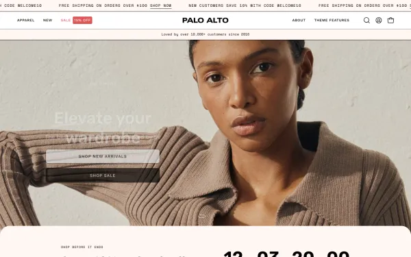 Full-page desktop screenshot of Shopify Palo Alto theme demo store