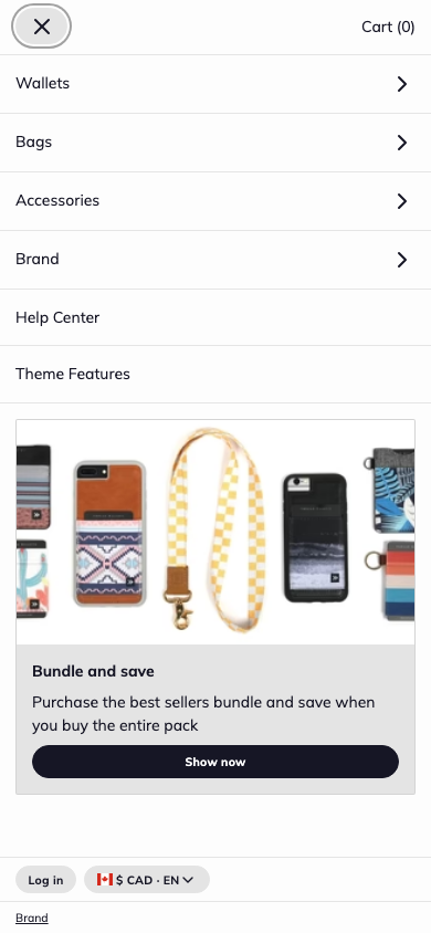 Hamburger → panel opened — Navi+ on the Paper Shopify theme