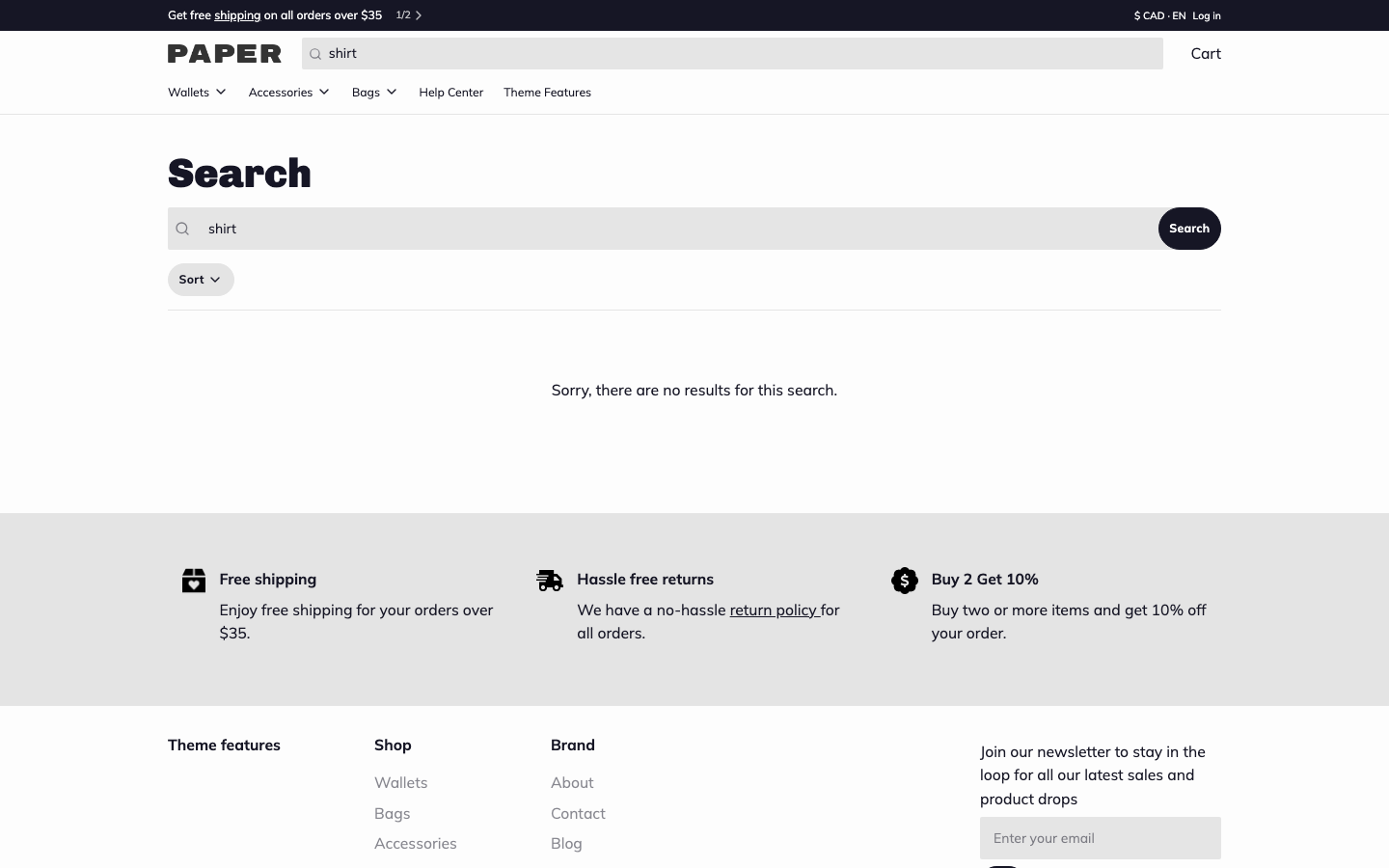 Search → panel opened — Navi+ on the Paper Shopify theme