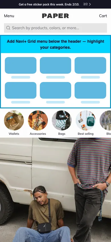 Navi+ Grid Menu on the Paper Shopify theme Navi+ Grid Menu on the Paper Shopify theme