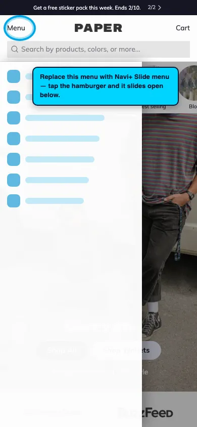 Navi+ Slide Menu on the Paper Shopify theme Navi+ Slide Menu on the Paper Shopify theme