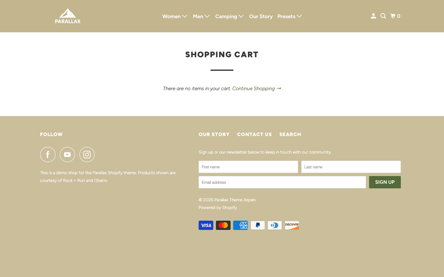 Cart → panel opened — Navi+ on the Parallax Shopify theme