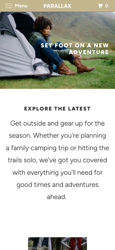 Menu inserted below header — Navi+ on the Parallax Shopify theme
