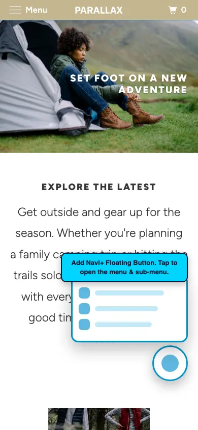Navi+ FAB on the Parallax Shopify theme Navi+ FAB on the Parallax Shopify theme