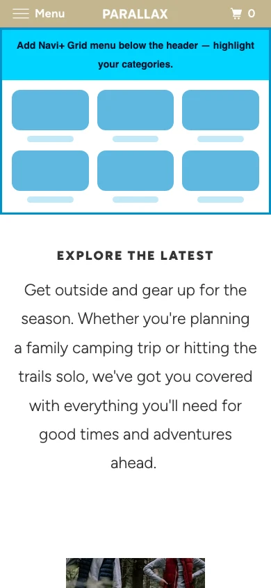 Navi+ Grid Menu on the Parallax Shopify theme Navi+ Grid Menu on the Parallax Shopify theme