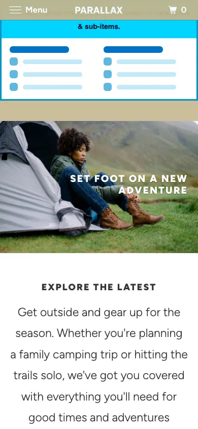 Navi+ mobile Mega Menu on the Parallax Shopify theme
