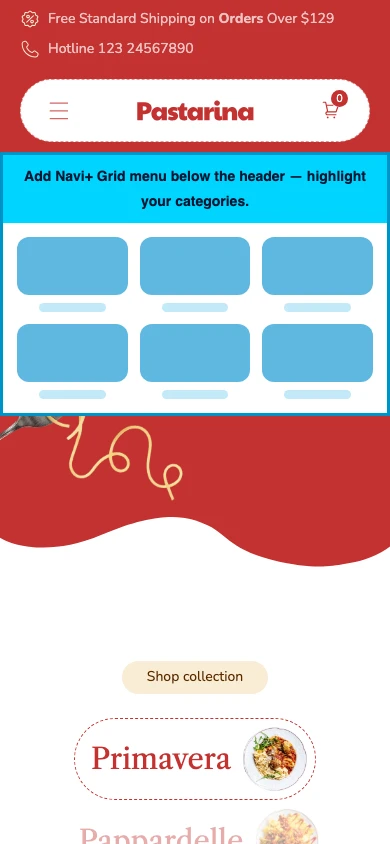 Navi+ Grid Menu on the Pastarina Shopify theme