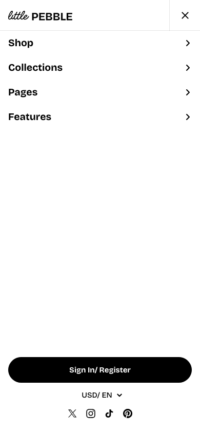 Hamburger → panel opened — Navi+ on the Pebble Shopify theme Hamburger → panel opened — Navi+ on the Pebble Shopify theme
