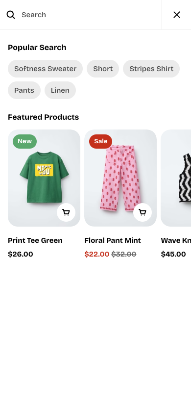 Search → panel opened — Navi+ on the Pebble Shopify theme Search → panel opened — Navi+ on the Pebble Shopify theme