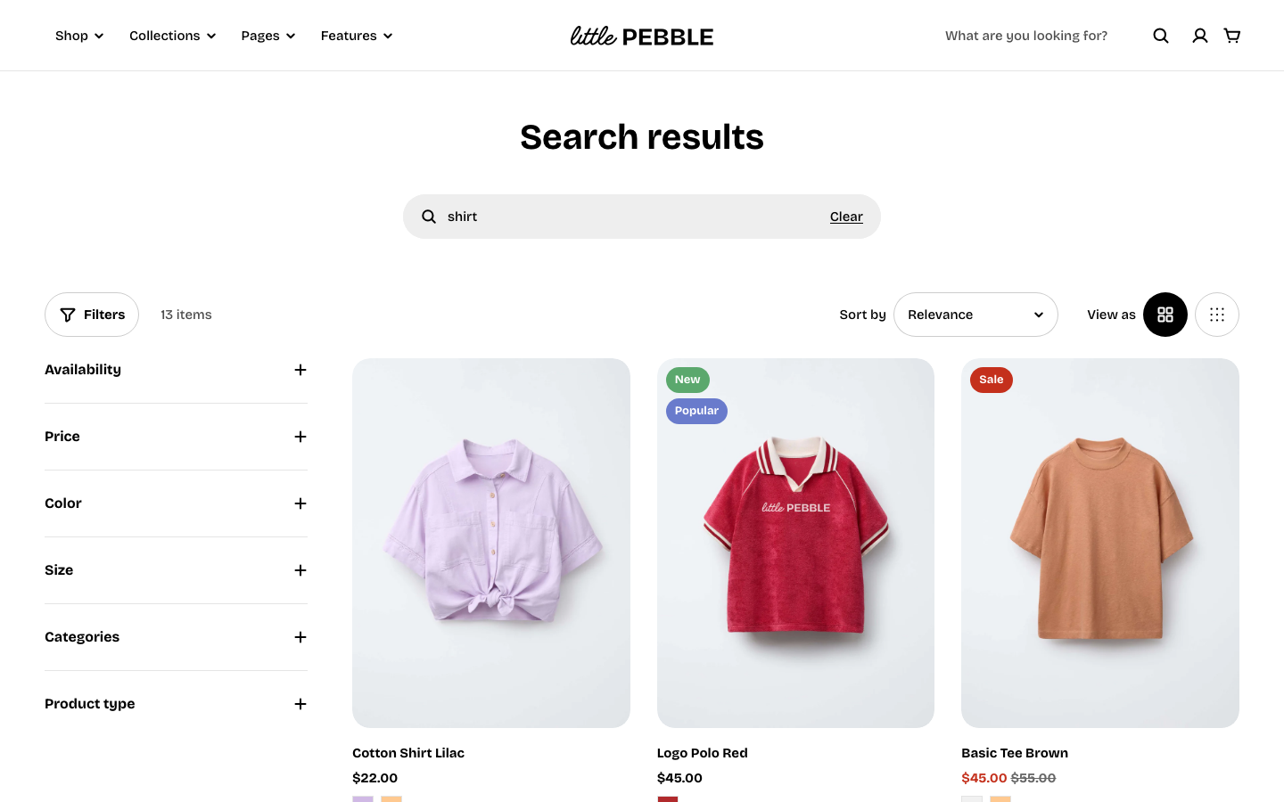 Search → panel opened — Navi+ on the Pebble Shopify theme Search → panel opened — Navi+ on the Pebble Shopify theme