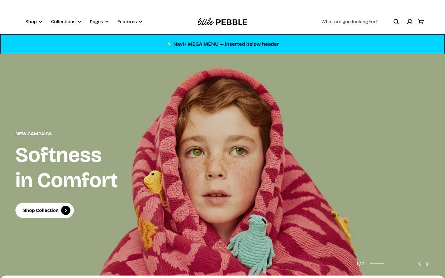 Menu inserted below header — Navi+ on the Pebble Shopify theme Menu inserted below header — Navi+ on the Pebble Shopify theme