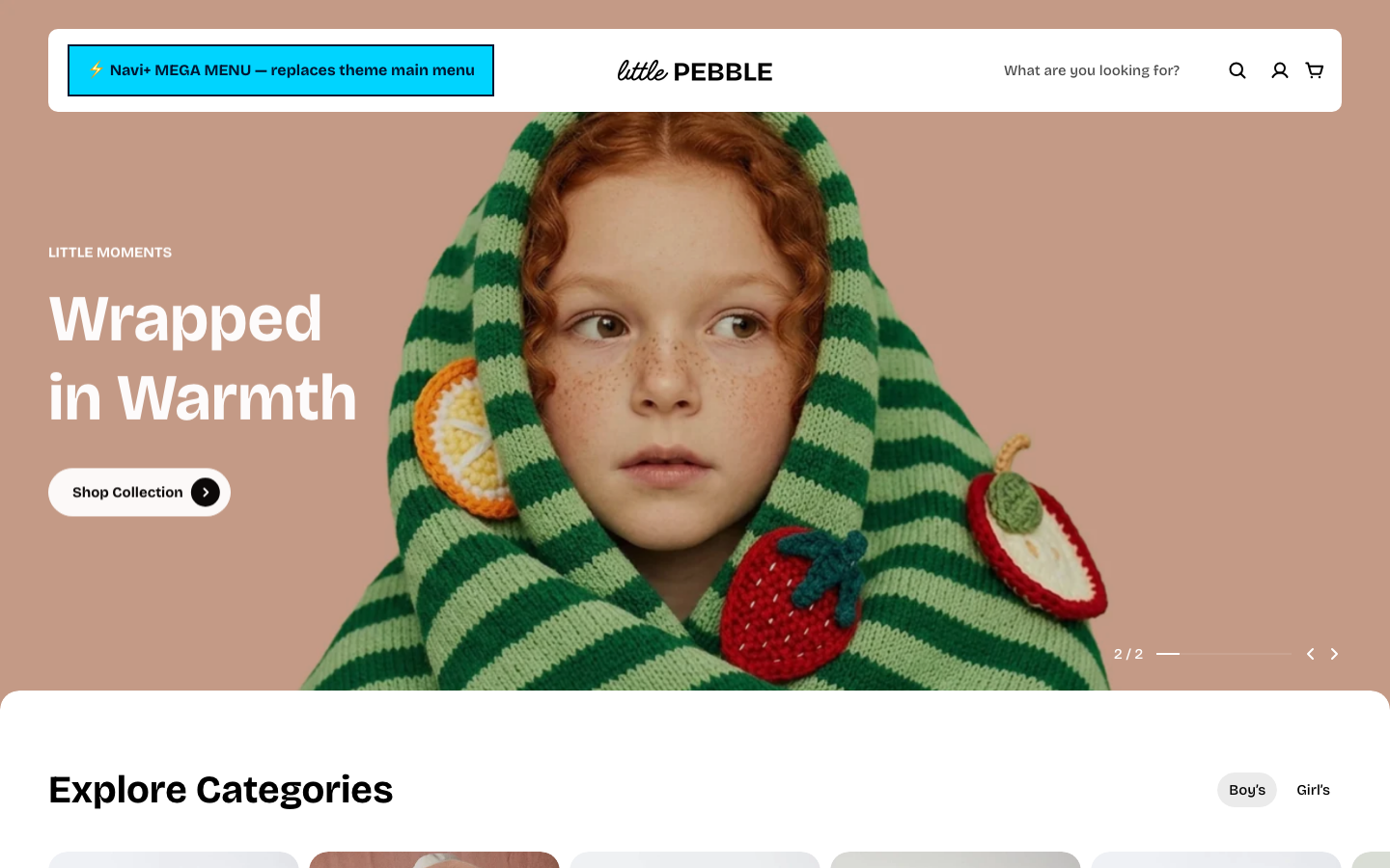 Replace main menu — Navi+ on the Pebble Shopify theme Replace main menu — Navi+ on the Pebble Shopify theme