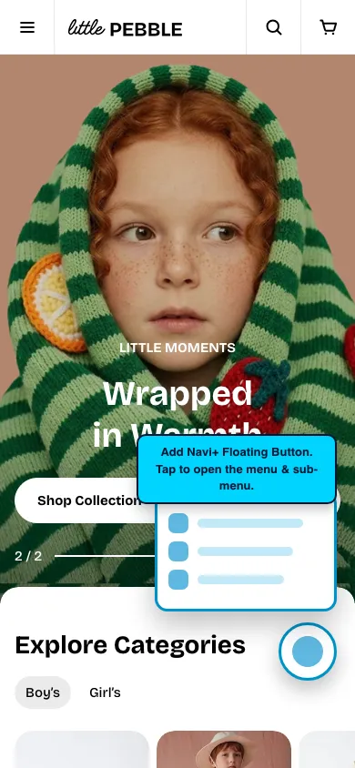 Navi+ FAB on the Pebble Shopify theme