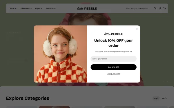 Navi+ menus on the Pebble Shopify theme — desktop preview