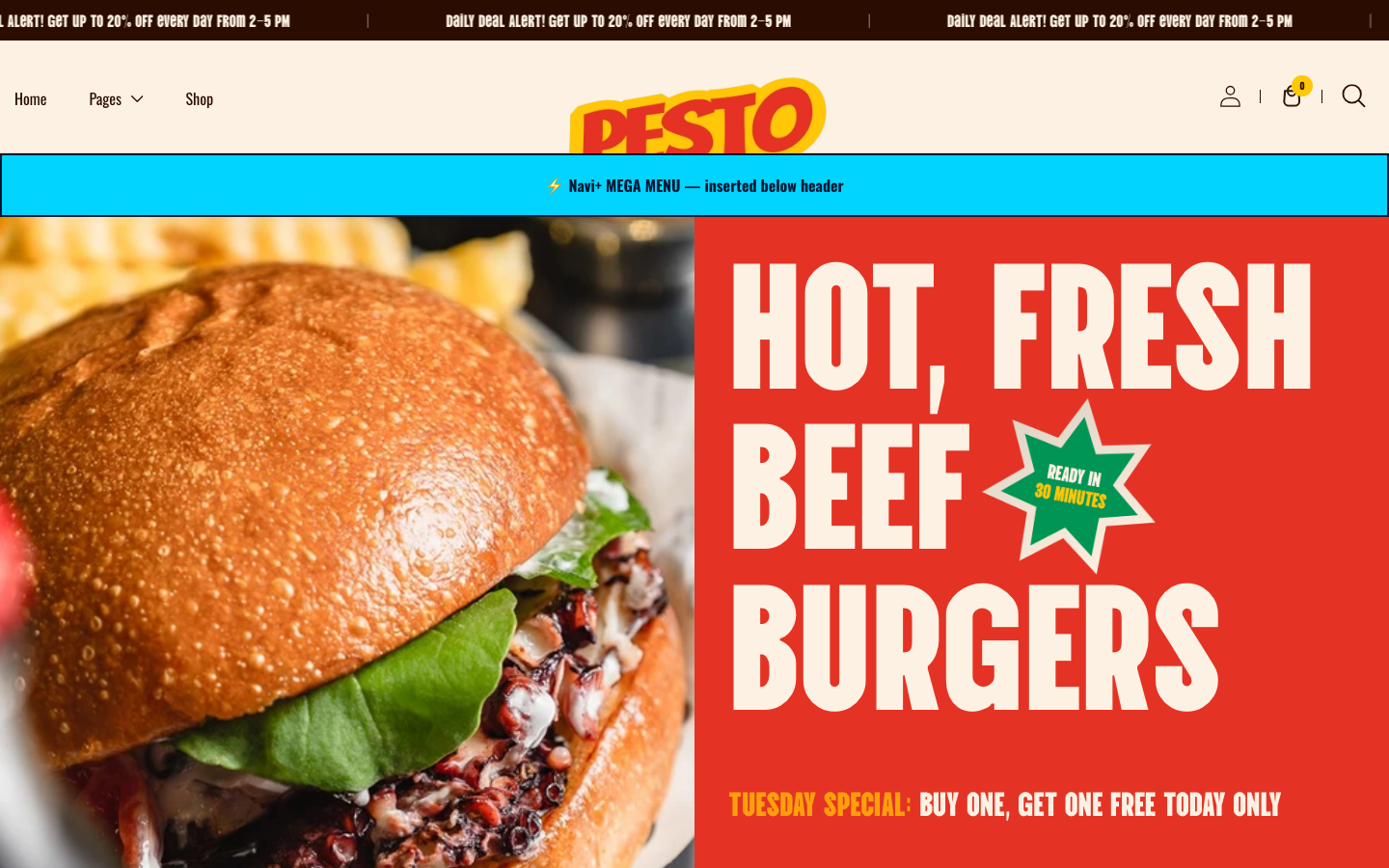 Menu inserted below header — Navi+ on the Pesto Shopify theme Menu inserted below header — Navi+ on the Pesto Shopify theme
