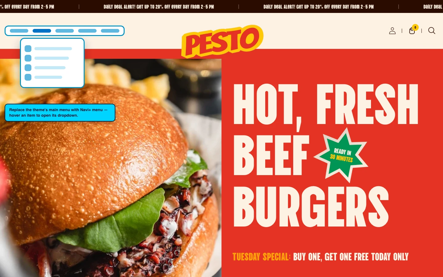 Navi+ Mega Menu replacing the desktop menu on the Pesto Shopify theme Navi+ Mega Menu replacing the desktop menu on the Pesto Shopify theme