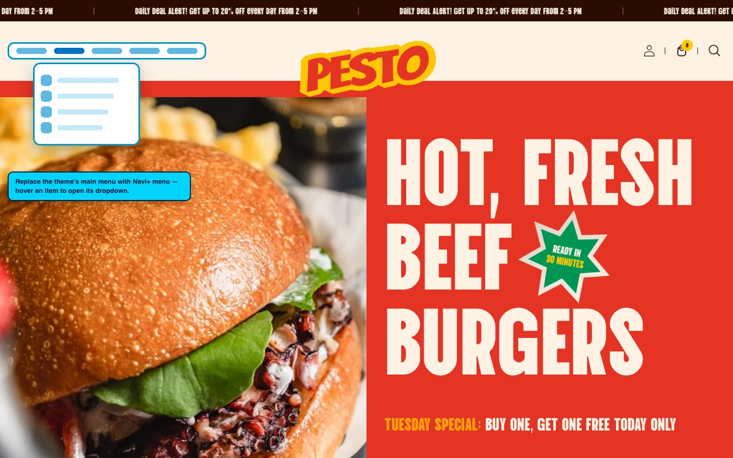 Navi+ Mega Menu replacing the desktop menu on the Pesto Shopify theme Navi+ Mega Menu replacing the desktop menu on the Pesto Shopify theme