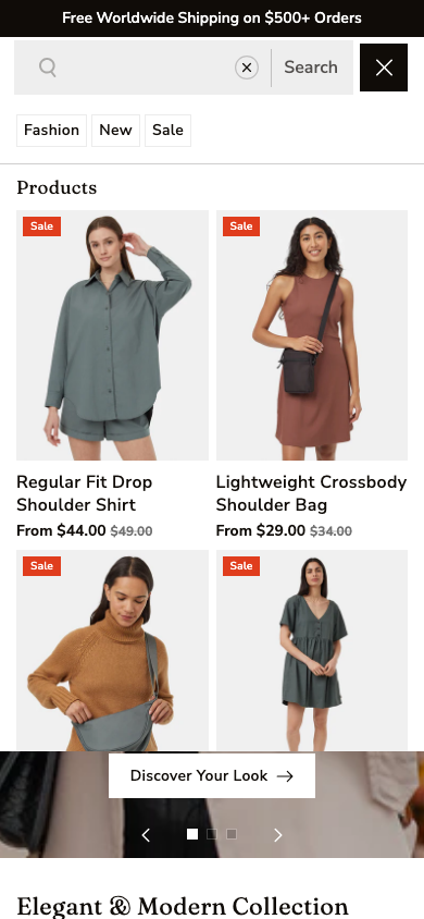 Search → panel opened — Navi+ on the Piano Shopify theme