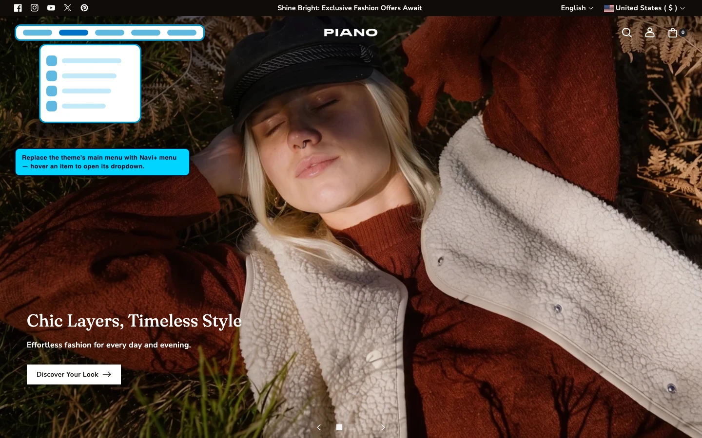 Navi+ Mega Menu replacing the desktop menu on the Piano Shopify theme Navi+ Mega Menu replacing the desktop menu on the Piano Shopify theme