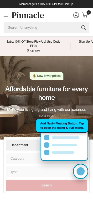 Navi+ FAB on the Pinnacle Shopify theme Navi+ FAB on the Pinnacle Shopify theme