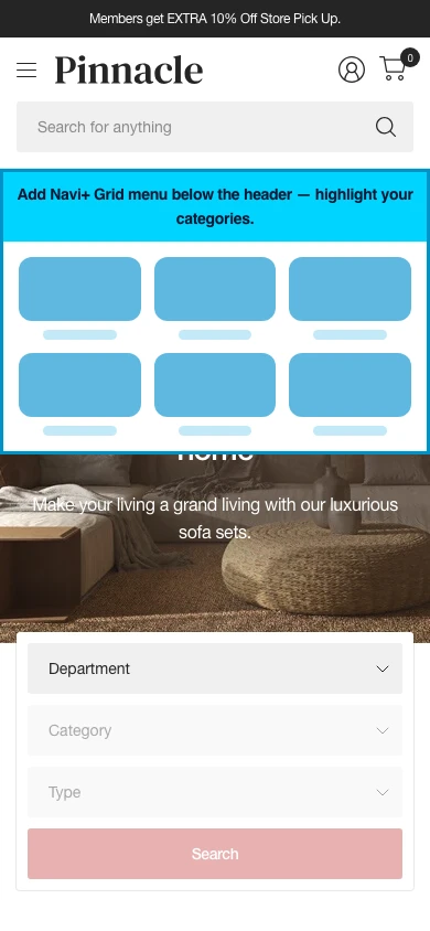 Navi+ Grid Menu on the Pinnacle Shopify theme Navi+ Grid Menu on the Pinnacle Shopify theme