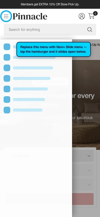 Navi+ Slide Menu on the Pinnacle Shopify theme Navi+ Slide Menu on the Pinnacle Shopify theme