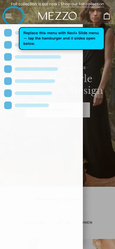 Navi+ Slide Menu on the Pipeline Shopify theme Navi+ Slide Menu on the Pipeline Shopify theme