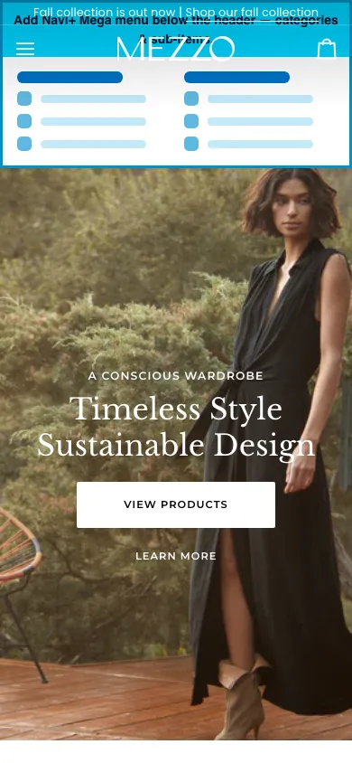 Navi+ mobile Mega Menu on the Pipeline Shopify theme Navi+ mobile Mega Menu on the Pipeline Shopify theme