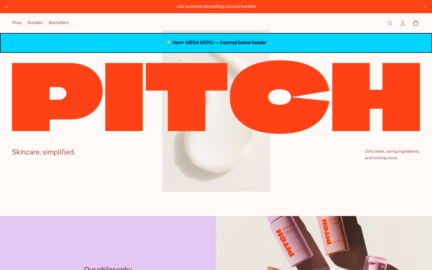 Menu inserted below header — Navi+ on the Pitch Shopify theme Menu inserted below header — Navi+ on the Pitch Shopify theme