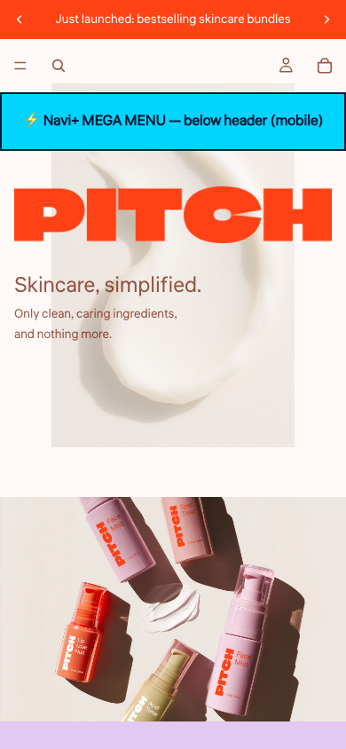 Menu inserted below header — Navi+ on the Pitch Shopify theme Menu inserted below header — Navi+ on the Pitch Shopify theme