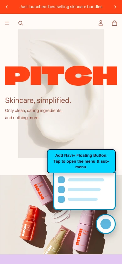 Navi+ FAB on the Pitch Shopify theme Navi+ FAB on the Pitch Shopify theme