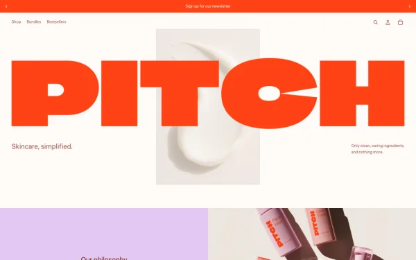 Full-page desktop screenshot of Shopify Pitch theme demo store