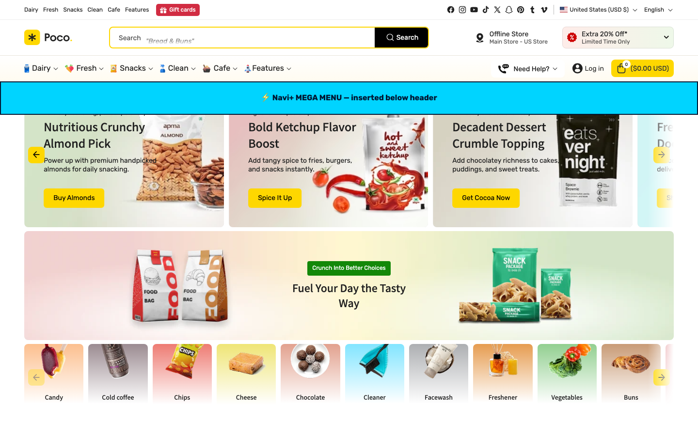 Menu inserted below header — Navi+ on the Poco Shopify theme Menu inserted below header — Navi+ on the Poco Shopify theme