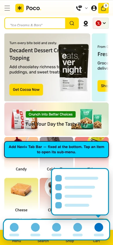 Navi+ Tab Bar on the Poco Shopify theme Navi+ Tab Bar on the Poco Shopify theme