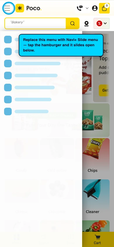 Navi+ Slide Menu on the Poco Shopify theme Navi+ Slide Menu on the Poco Shopify theme