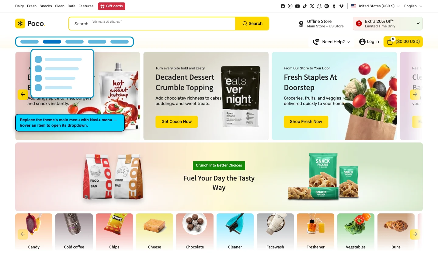 Navi+ Mega Menu replacing the desktop menu on the Poco Shopify theme Navi+ Mega Menu replacing the desktop menu on the Poco Shopify theme