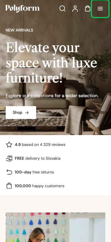 Hamburger → panel opened — Navi+ on the Polyform Shopify theme Hamburger → panel opened — Navi+ on the Polyform Shopify theme