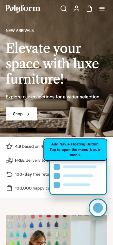 Navi+ FAB on the Polyform Shopify theme Navi+ FAB on the Polyform Shopify theme