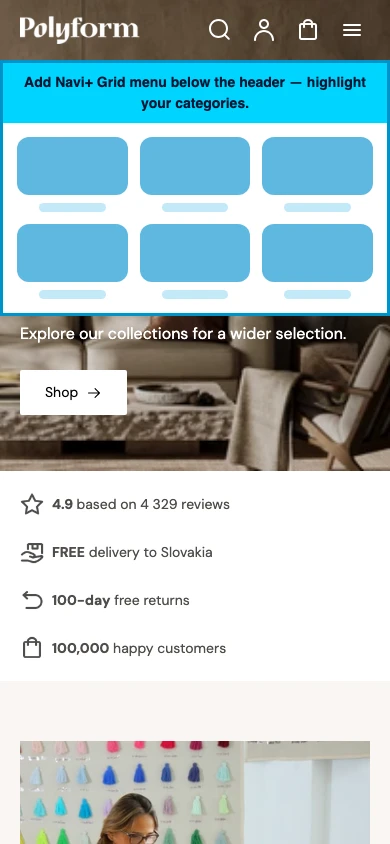 Navi+ Grid Menu on the Polyform Shopify theme Navi+ Grid Menu on the Polyform Shopify theme